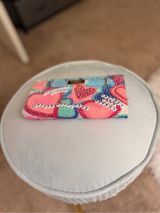 Anne Klein Accessories - Custom Beaded Heart Card Holder Wallet - Pink & Blue